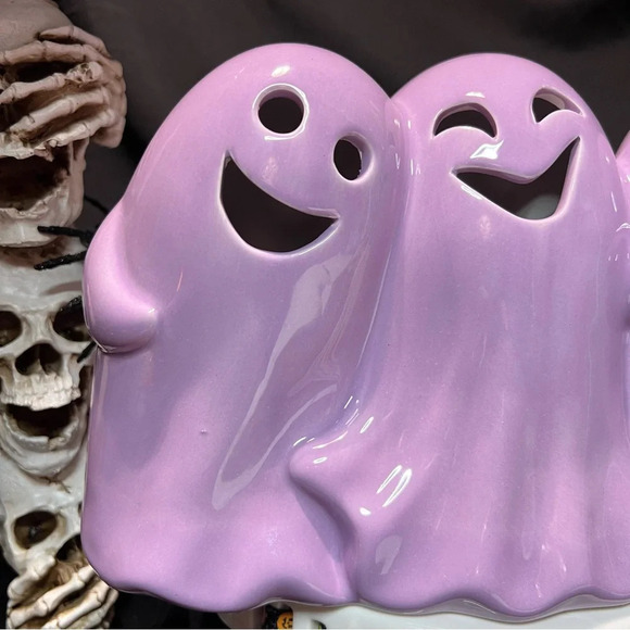 Goblin & Ghoul Whimsical Purple Halloween Ceramic Light Up Happy Ghost Trio - Picture 5 of 12